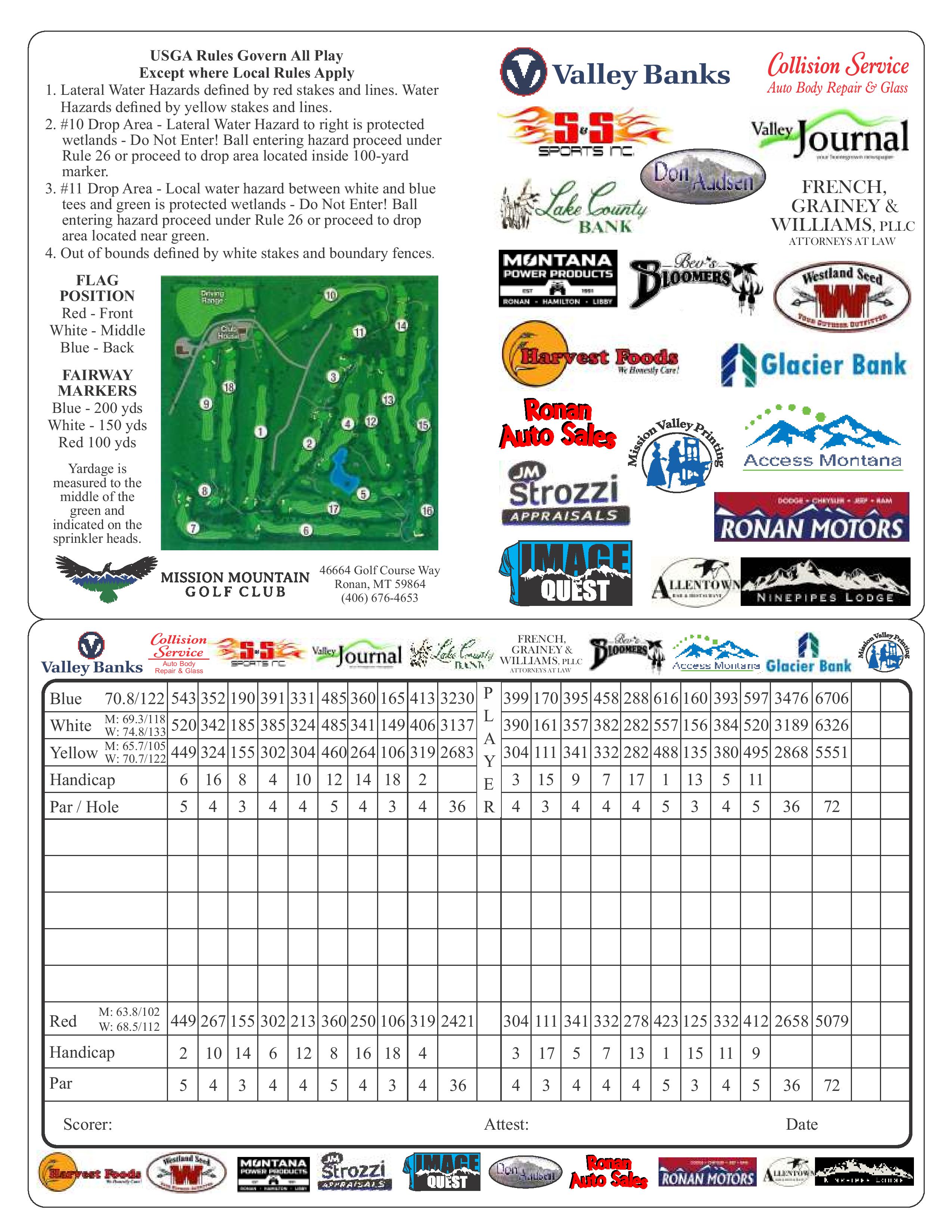 Scorecard Mission Mountain Golf Club