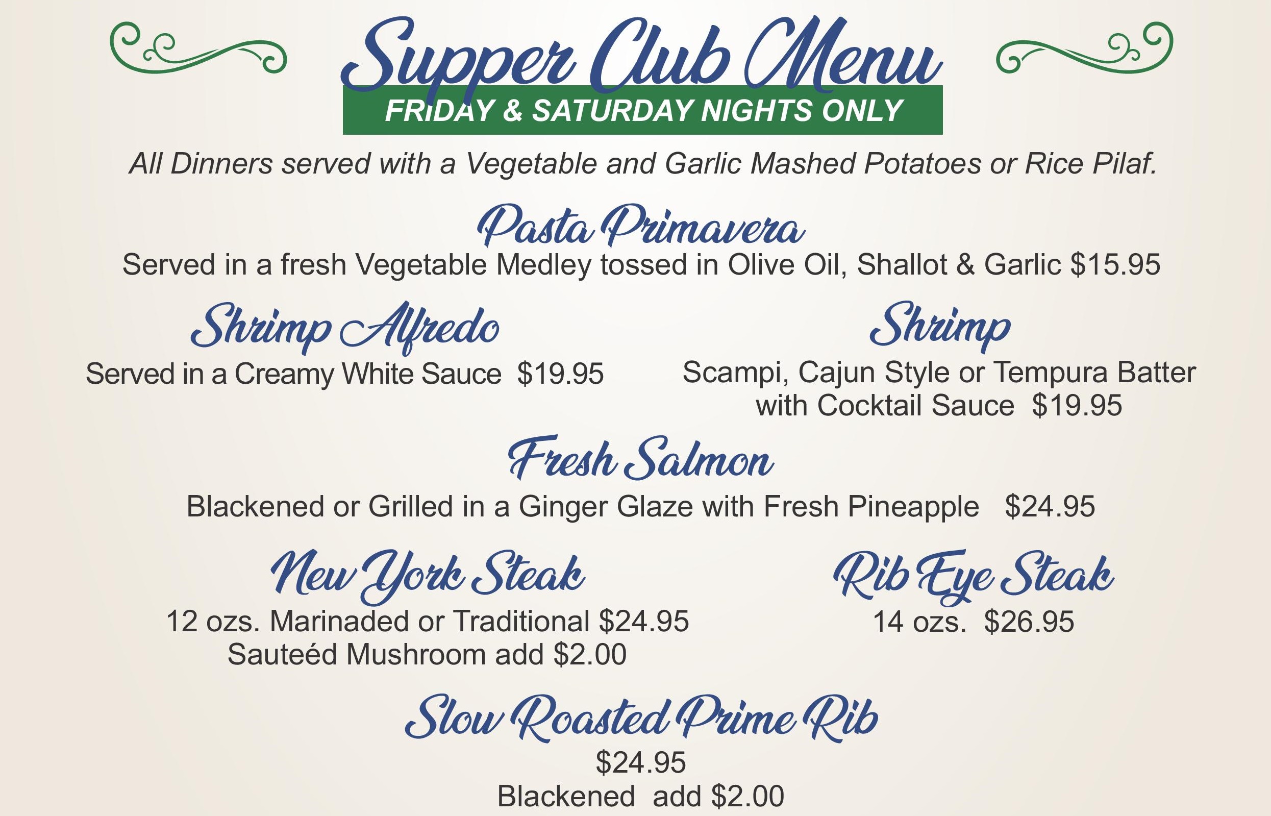 Supper Club Menu Mission Mountain Golf Club